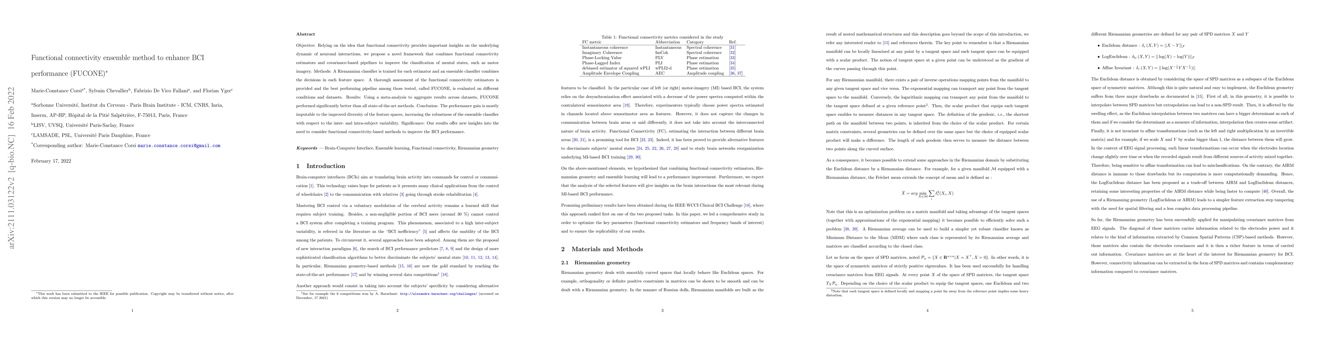 Thumbnail for Functional connectivity ensemble method to enhance BCI performance
  (FUCONE)