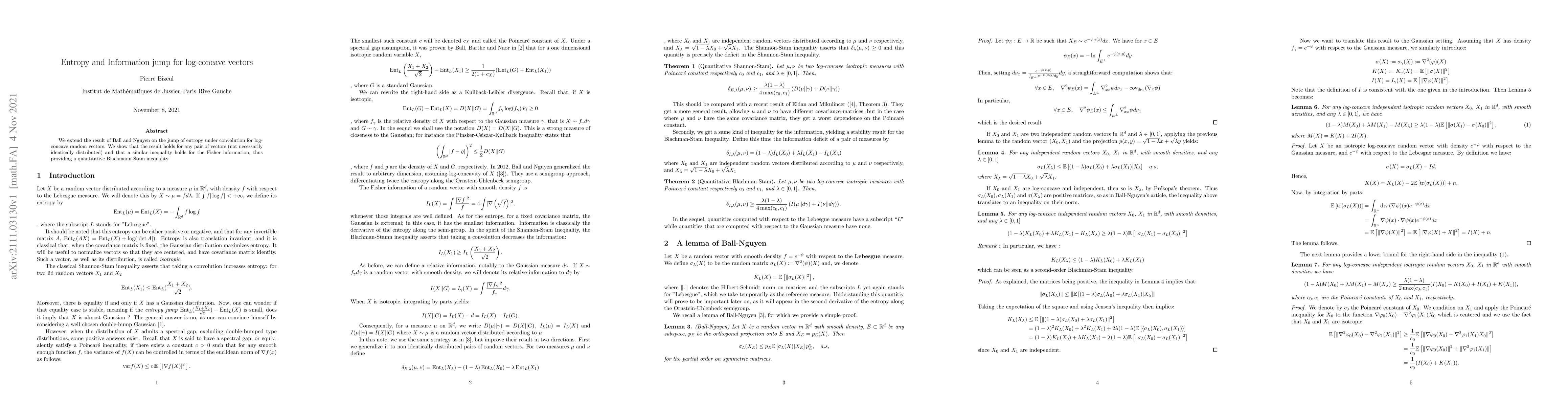 Thumbnail for Entropy and Information jump for log-concave vectors