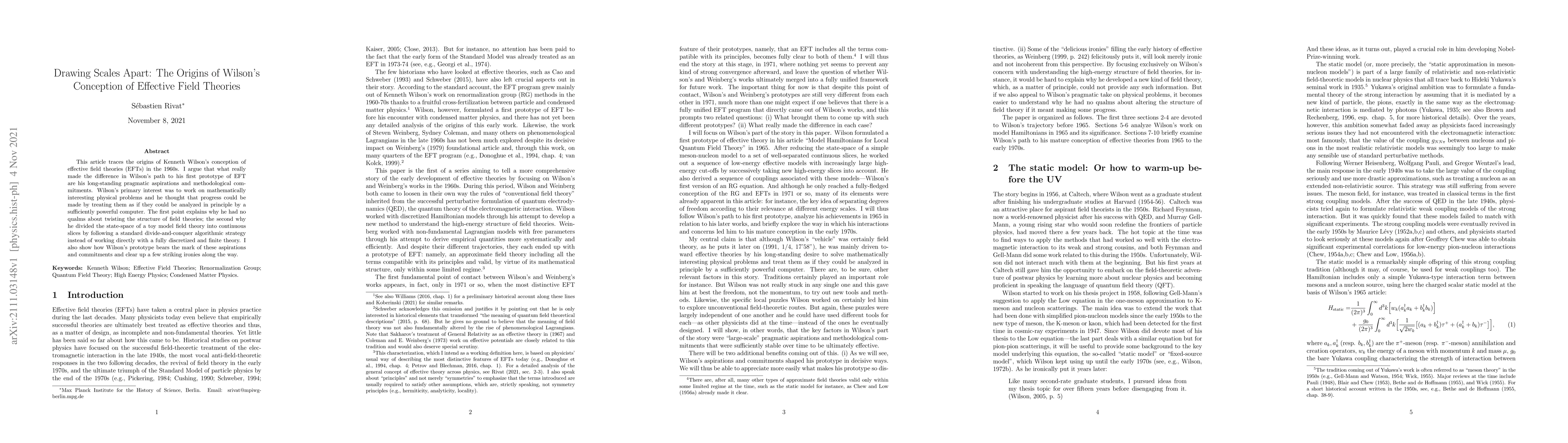 Thumbnail for Drawing Scales Apart: The Origins of Wilson's Conception of Effective
  Field Theories