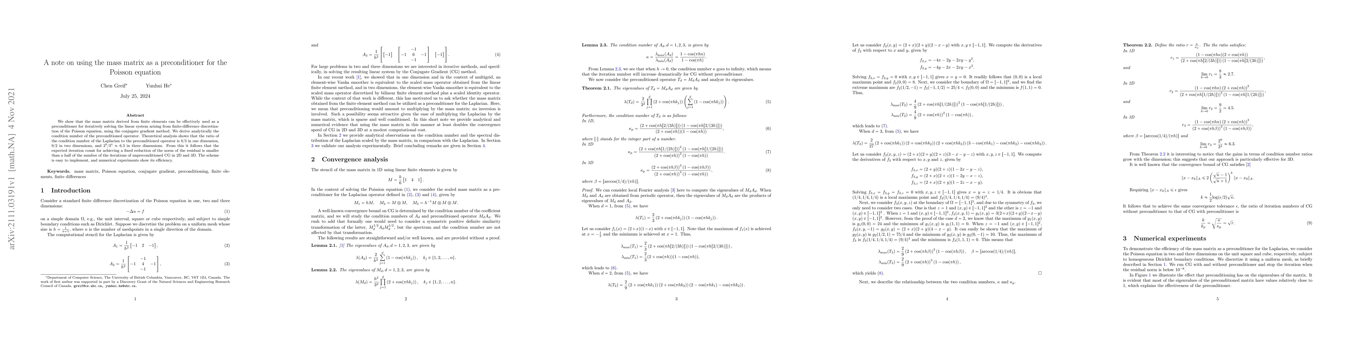Thumbnail for A note on using the mass matrix as a preconditioner for the Poisson
  equation