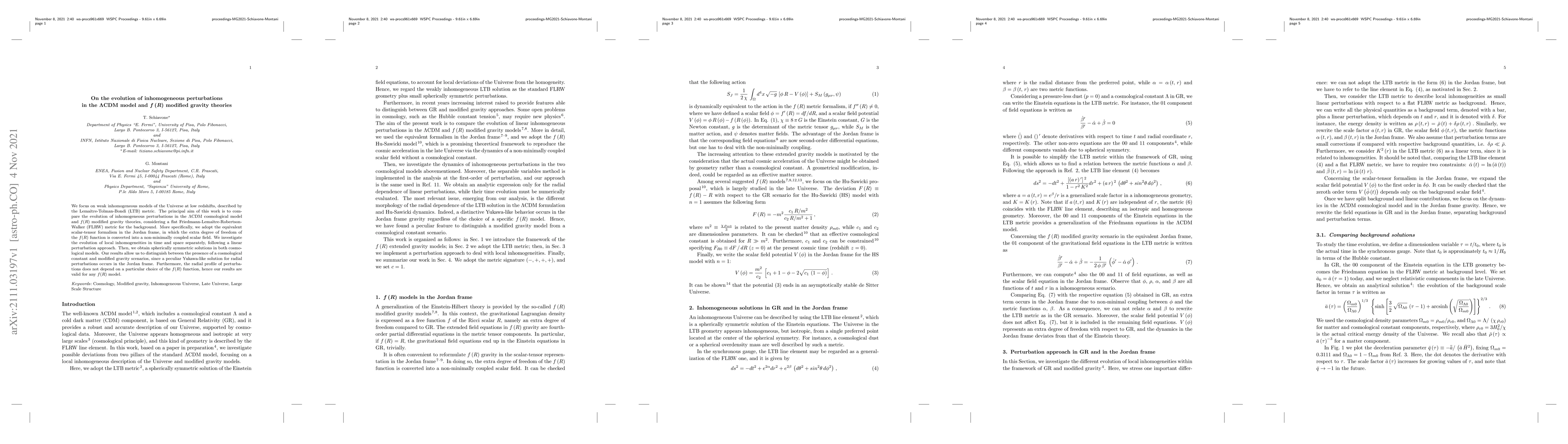 Thumbnail for On the evolution of inhomogeneous perturbations in the $\Lambda$CDM
  model and $f(R)$ modified gravity theories