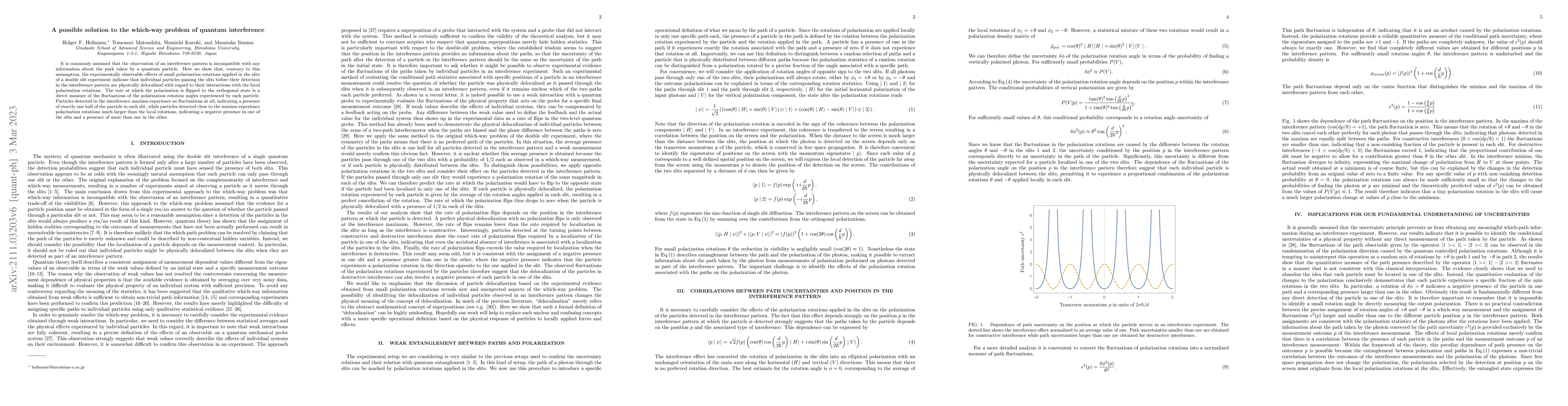 Thumbnail for A possible solution to the which-way problem of quantum interference