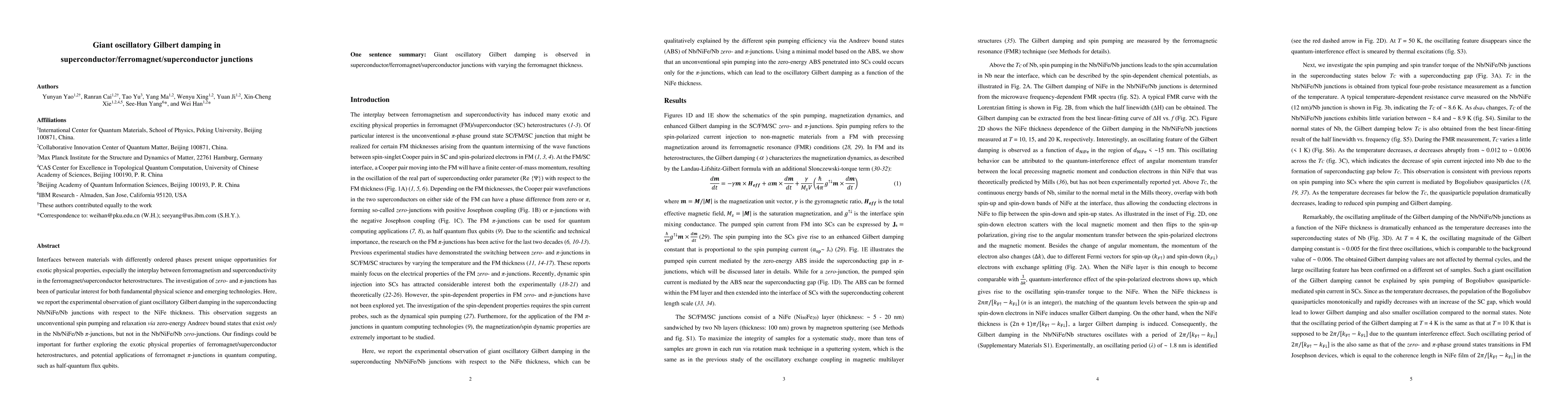 Thumbnail for Giant oscillatory Gilbert damping in
  superconductor/ferromagnet/superconductor junctions