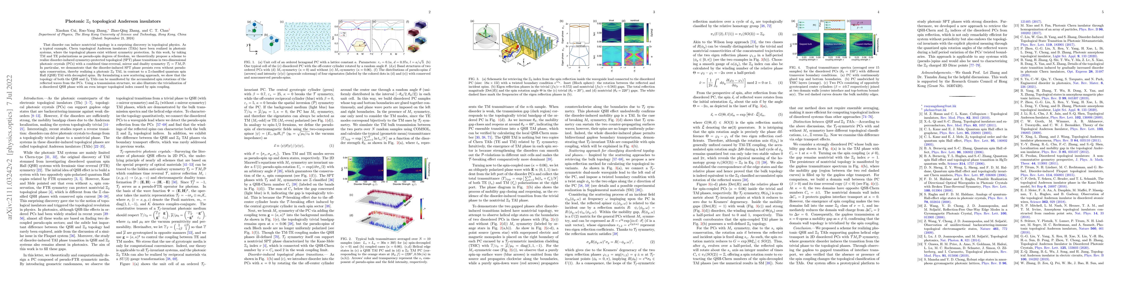 Thumbnail for Photonic $\mathbb{Z}_2$ topological Anderson insulators