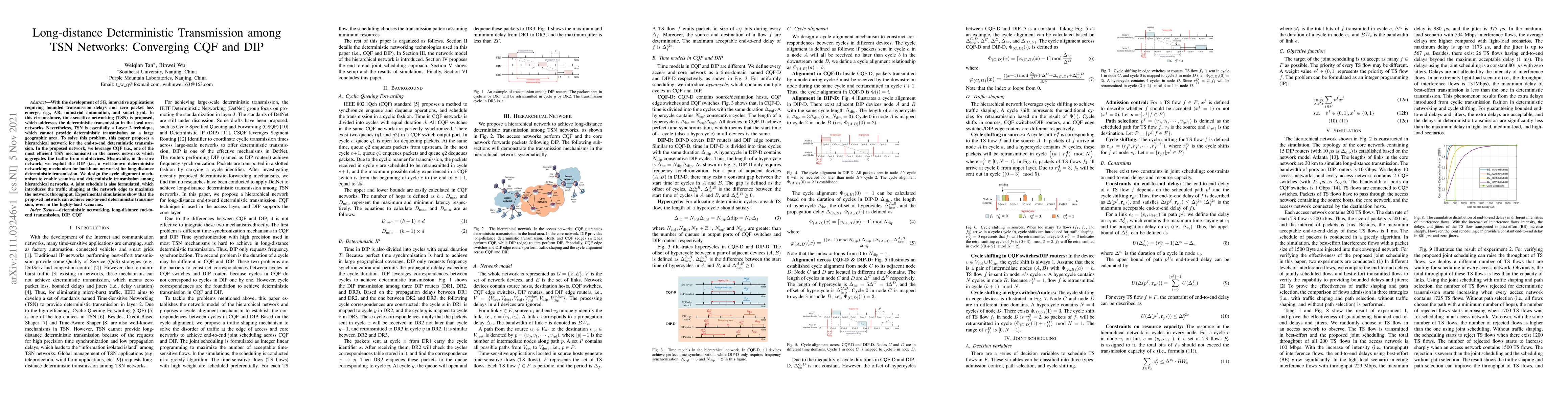 Thumbnail for Long-distance Deterministic Transmission among TSN Networks: Converging
  CQF and DIP