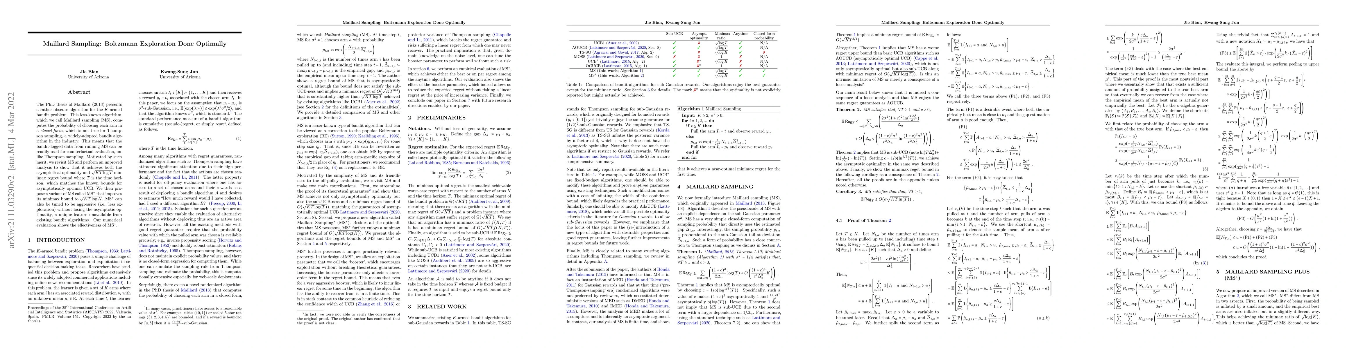 Thumbnail for Maillard Sampling: Boltzmann Exploration Done Optimally