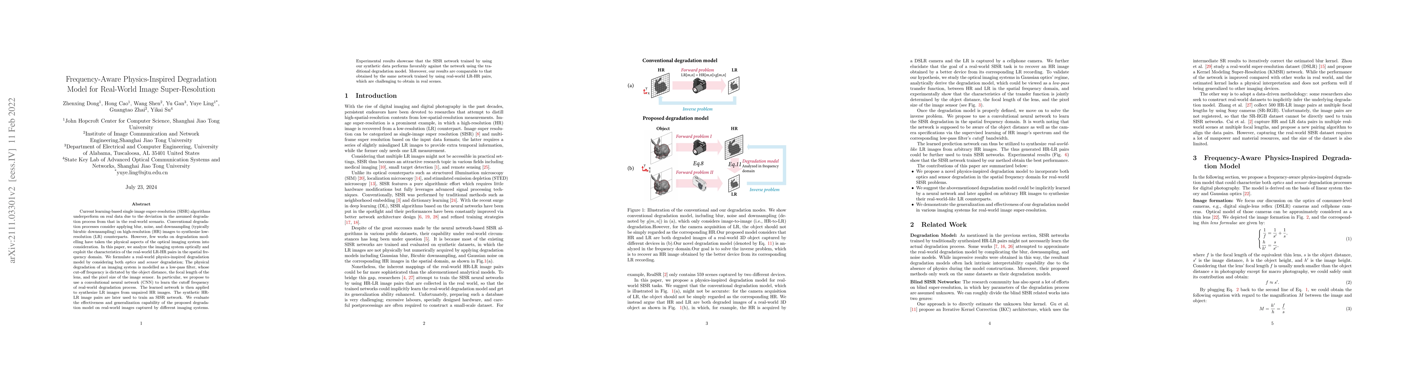 Thumbnail for Frequency-Aware Physics-Inspired Degradation Model for Real-World Image
  Super-Resolution