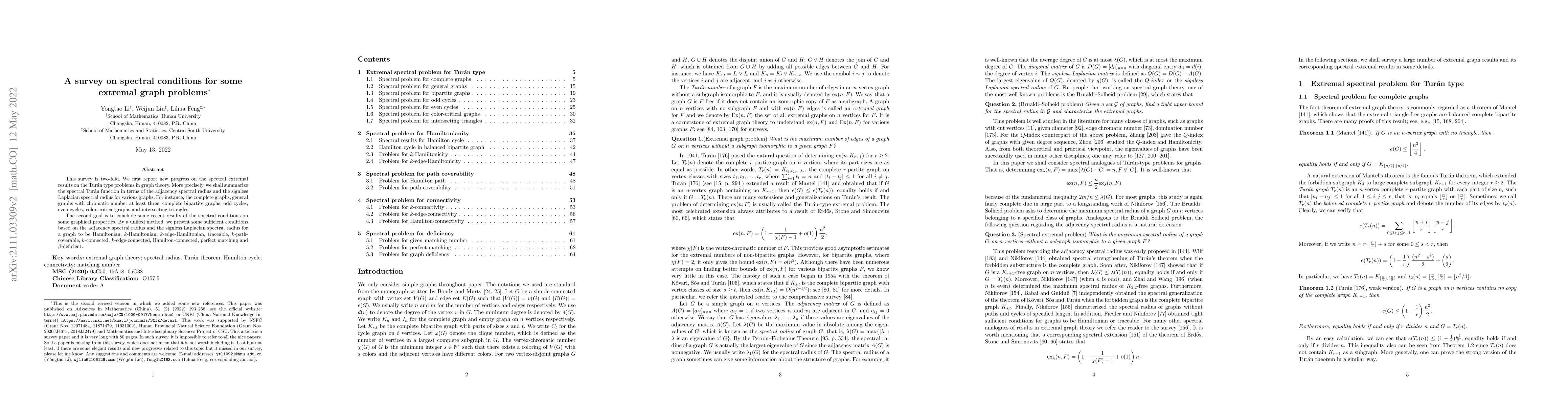 Thumbnail for A survey on spectral conditions for some extremal graph problems