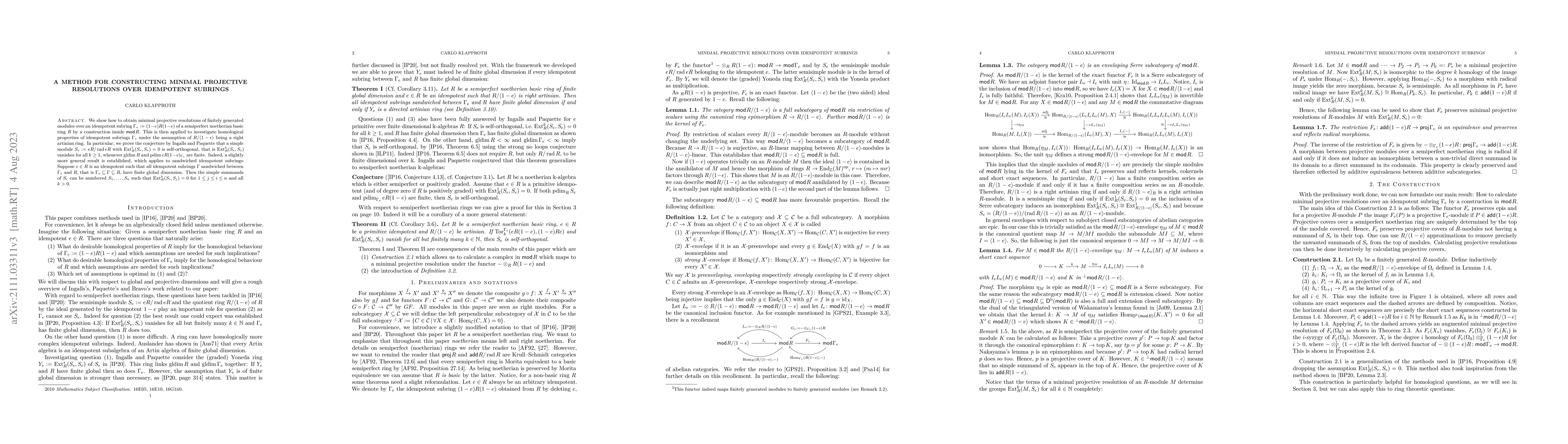 Thumbnail for A method for constructing minimal projective resolutions over idempotent
  subrings