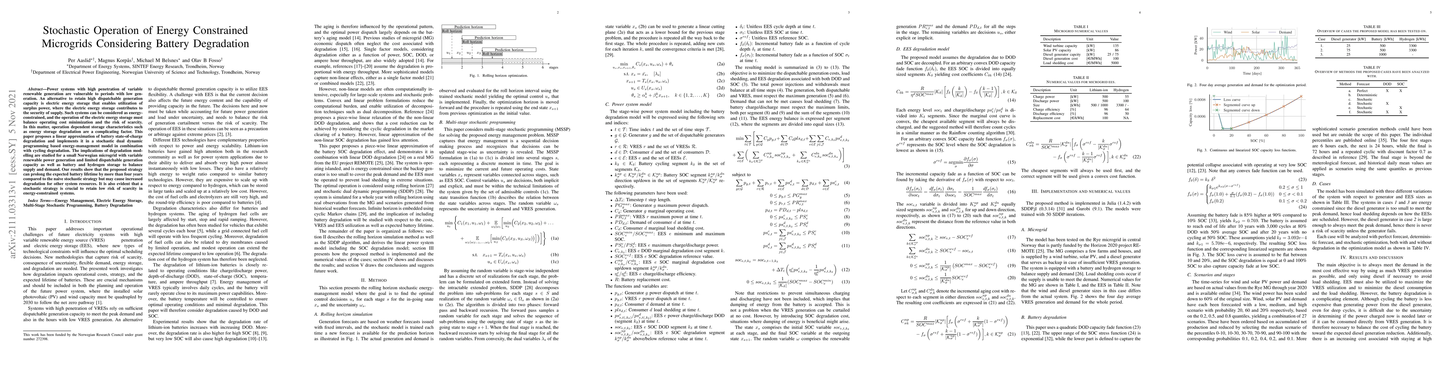 Thumbnail for Stochastic Operation of Energy Constrained Microgrids Considering
  Battery Degradation