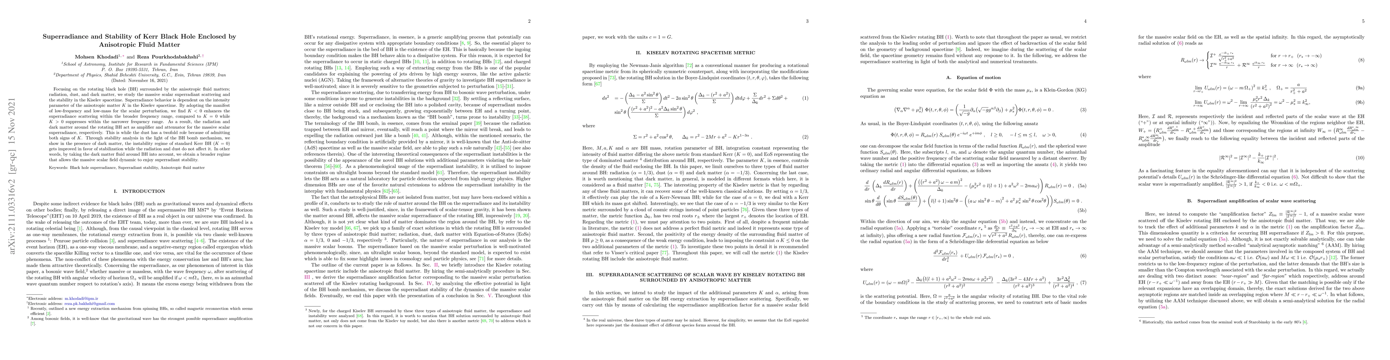 Thumbnail for Superradiance and Stability of Kerr Black Hole Enclosed by Anisotropic
  Fluid Matter