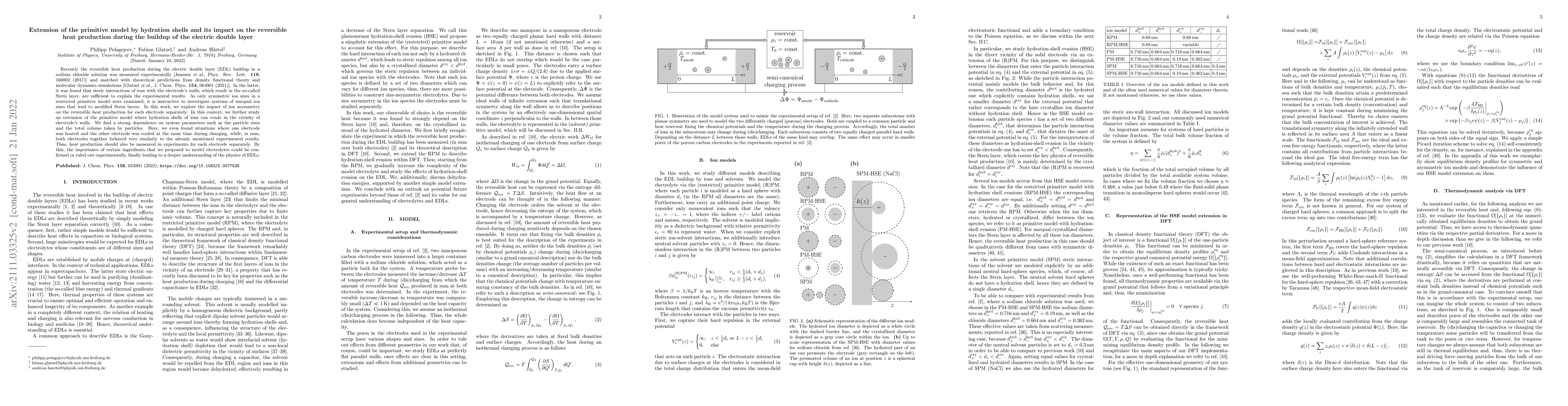 Thumbnail for Extension of the primitive model by hydration shells and its impact on
  the reversible heat production during the buildup of the electric double
  layer