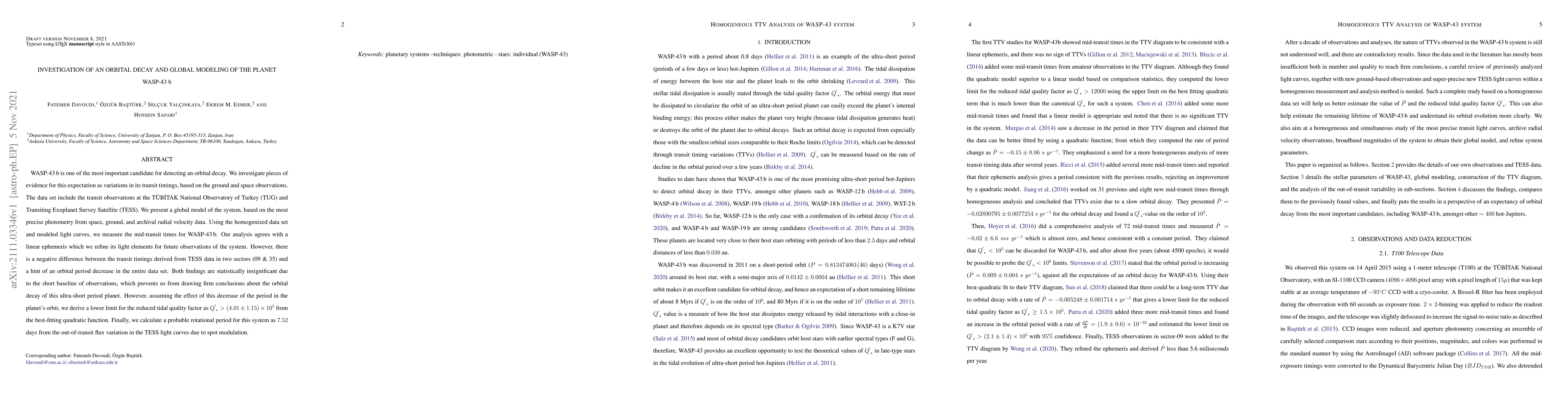 Thumbnail for Investigation of an orbital decay and global modeling of the planet
  WASP-43 b