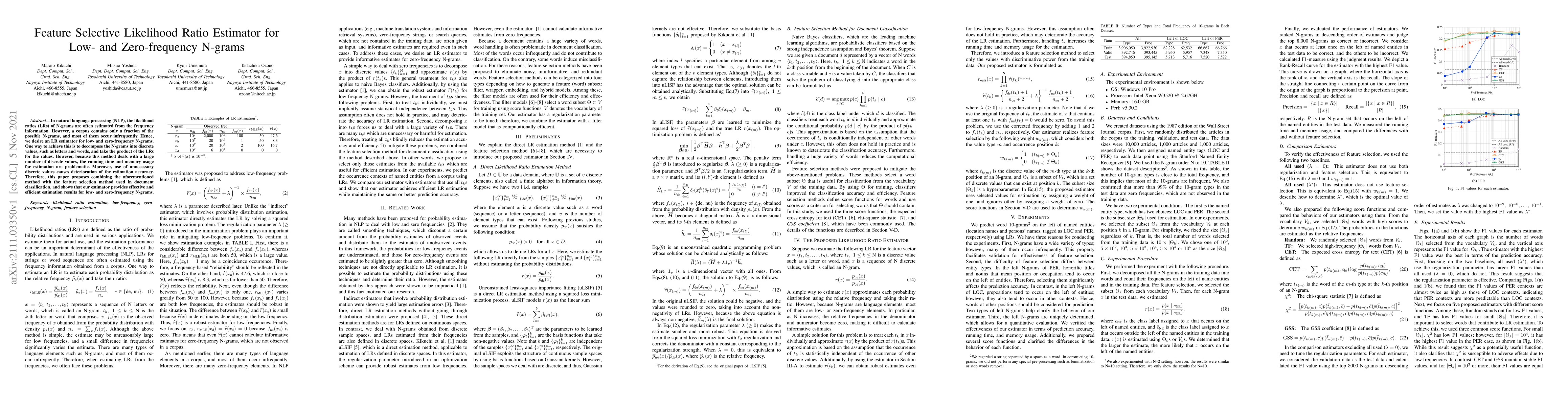 Thumbnail for Feature Selective Likelihood Ratio Estimator for Low- and Zero-frequency
  N-grams