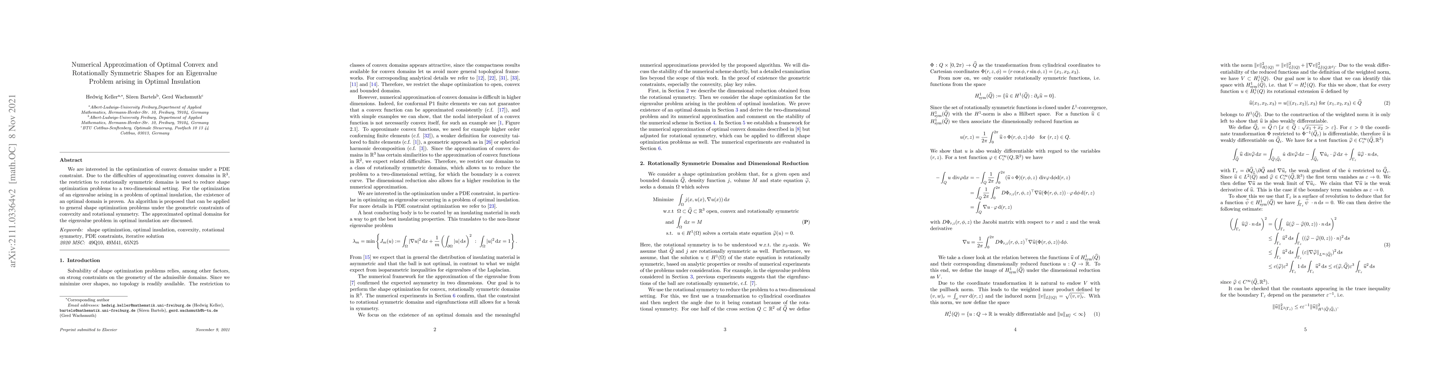 Thumbnail for Numerical Approximation of Optimal Convex and Rotationally Symmetric
  Shapes for an Eigenvalue Problem arising in Optimal Insulation