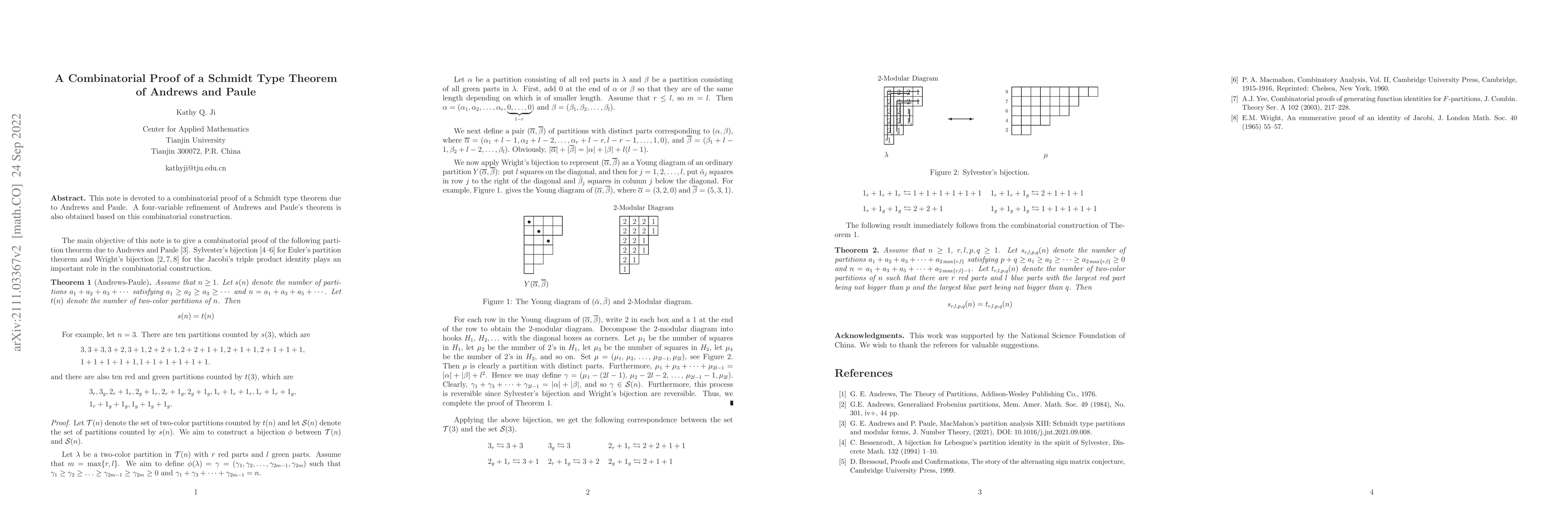 Thumbnail for A Combinatorial Proof of a Schmidt Type Theorem of Andrews and Paule