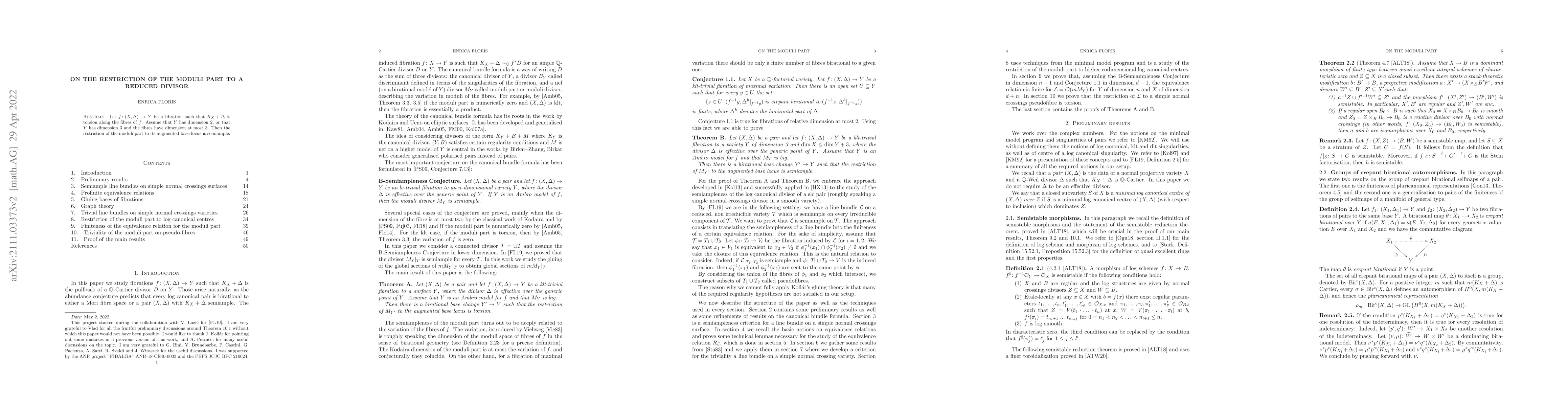 Thumbnail for On the restriction of the moduli part to a reduced divisor