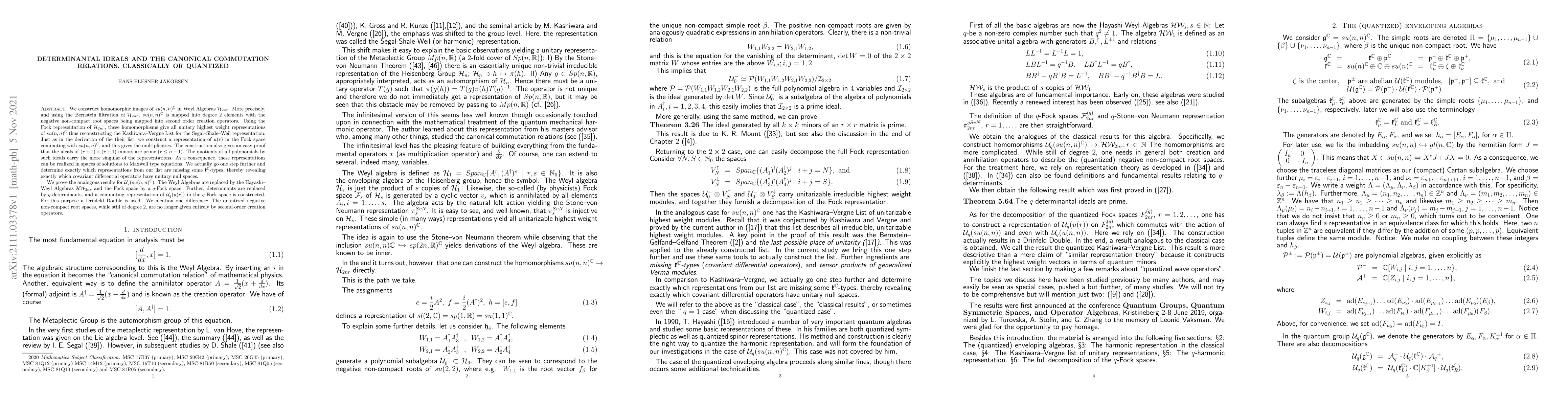 Thumbnail for Determinantal Ideals and the Canonical Commutation Relations.
  Classically or Quantized