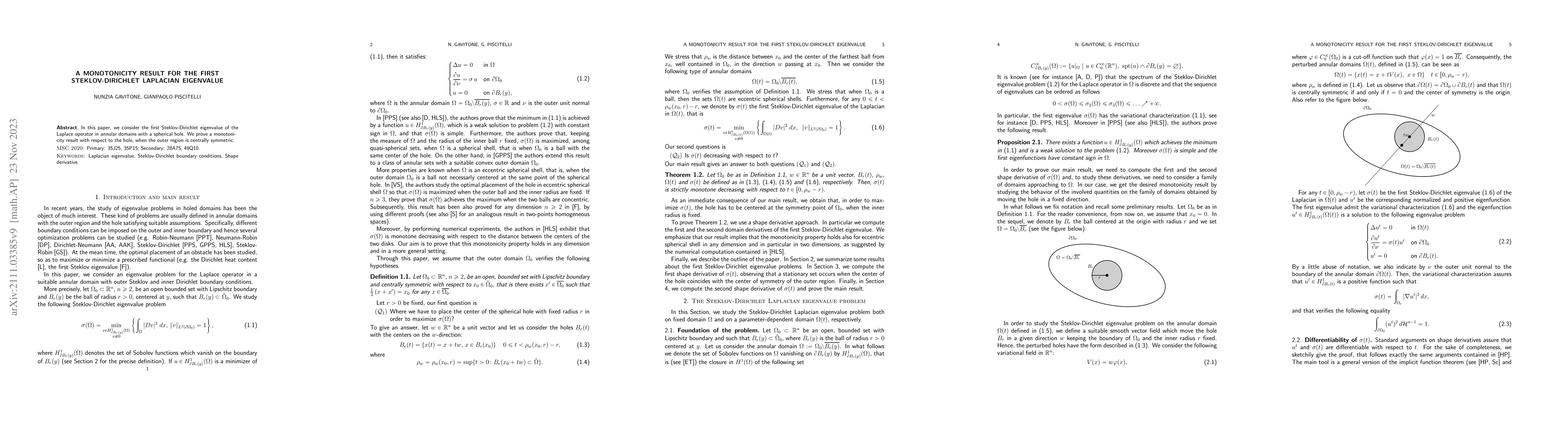 Thumbnail for A monotonicity result for the first Steklov-Dirichlet Laplacian
  eigenvalue