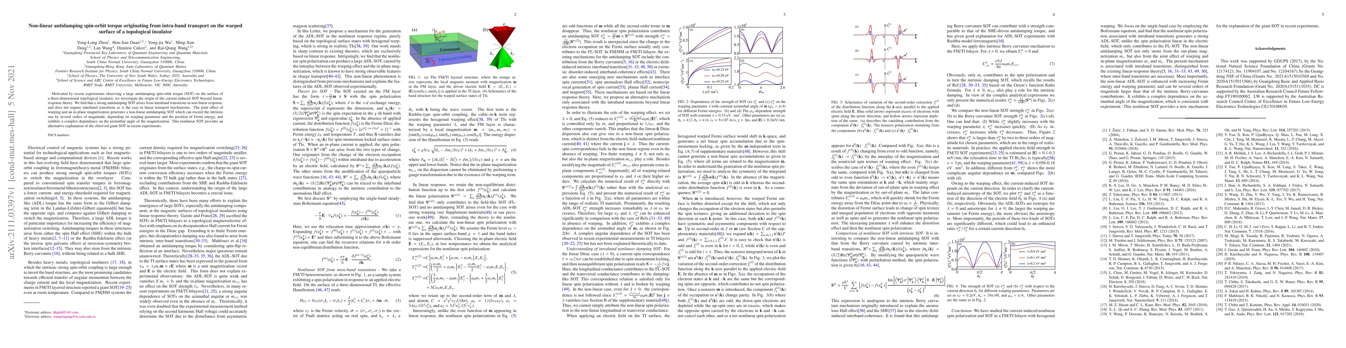 Thumbnail for Non-linear antidamping spin-orbit torque originating from intra-band
  transport on the warped surface of a topological insulator