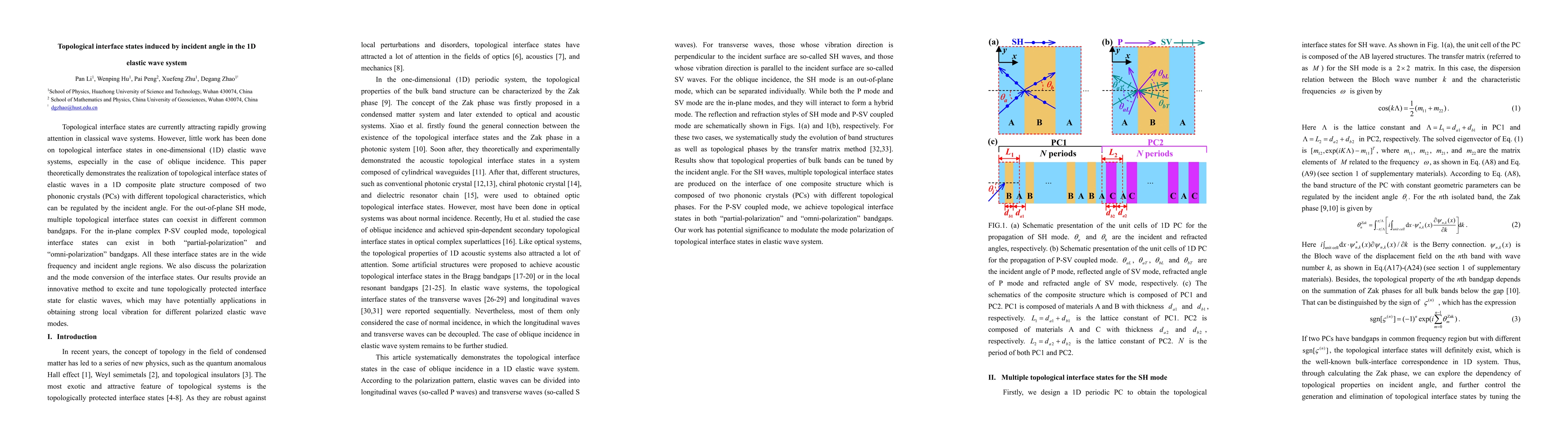 Thumbnail for Topological interface states induced by incident angle in the 1D elastic
  wave system