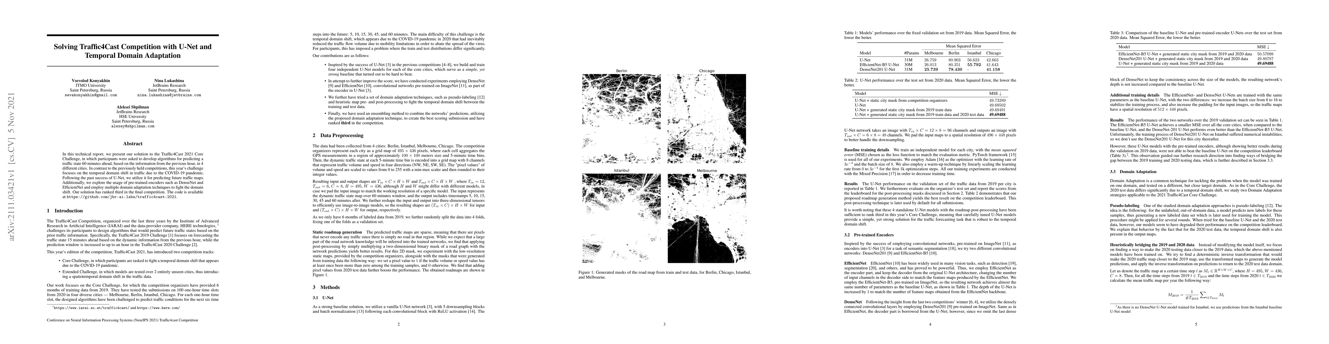 Thumbnail for Solving Traffic4Cast Competition with U-Net and Temporal Domain
  Adaptation