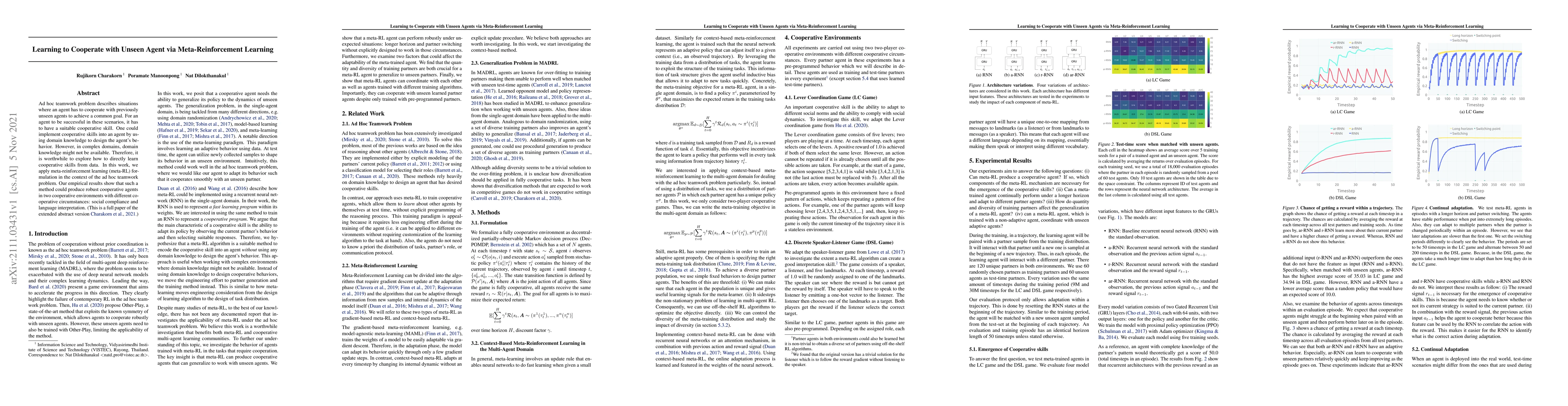 Thumbnail for Learning to Cooperate with Unseen Agent via Meta-Reinforcement Learning