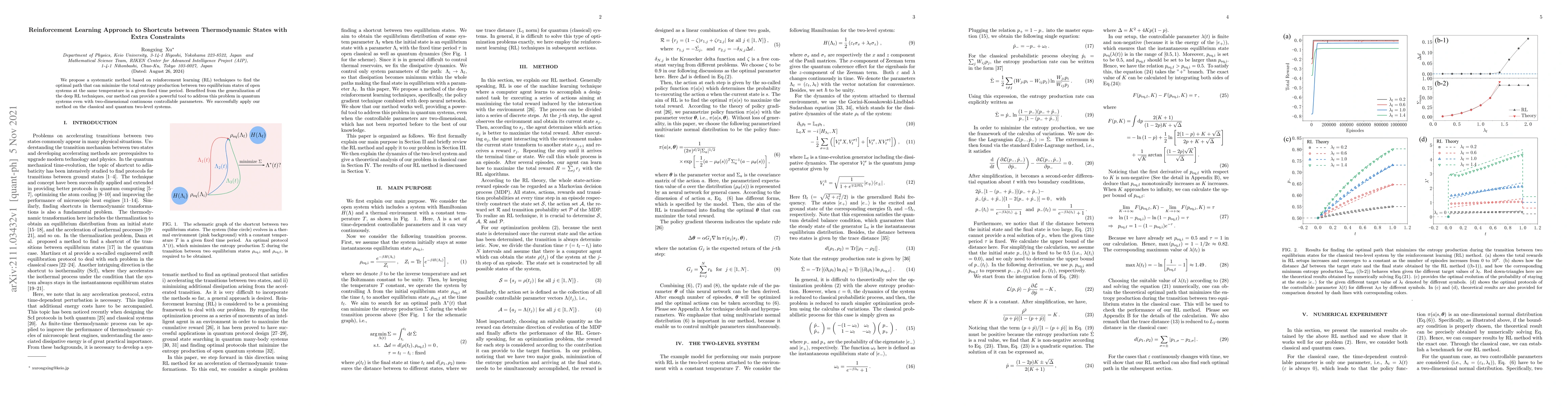 Thumbnail for Reinforcement Learning Approach to Shortcuts between Thermodynamic
  States with Extra Constraints