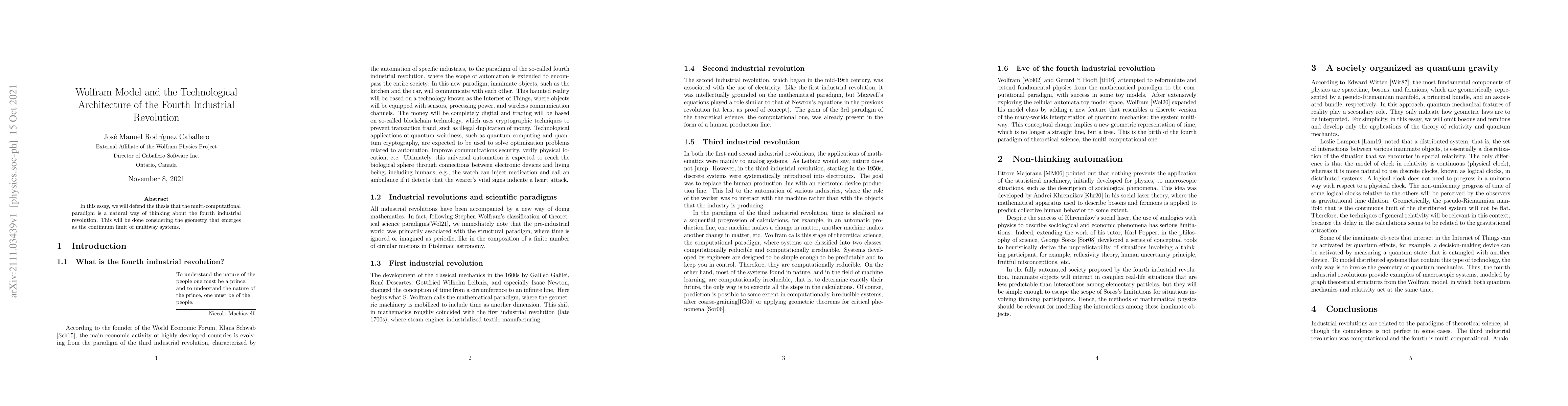 Thumbnail for Wolfram Model and the Technological Architecture of the Fourth
  Industrial Revolution