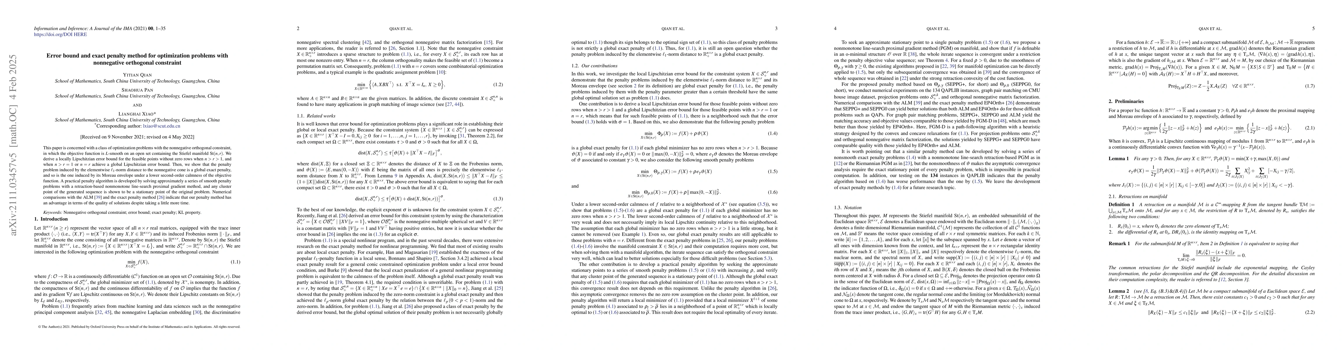 Thumbnail for Error bound and exact penalty method for optimization problems with
  nonnegative orthogonal constraint
