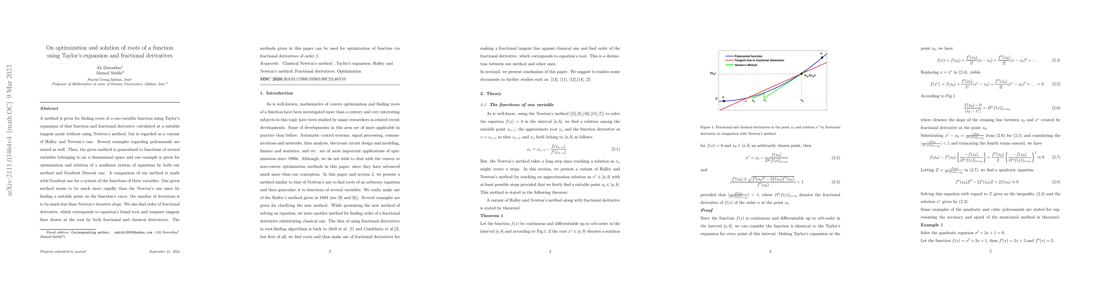 Thumbnail for On optimization and solution of roots of a function using Taylor's
  expansion and fractional derivatives