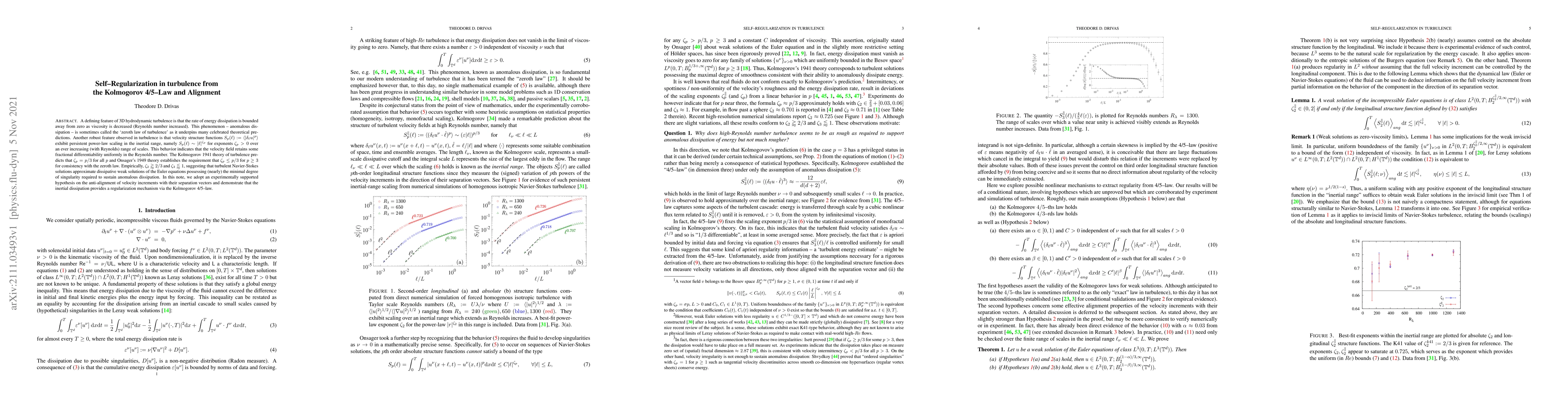 Thumbnail for Self-Regularization in turbulence from the Kolmogorov 4/5-Law and
  Alignment