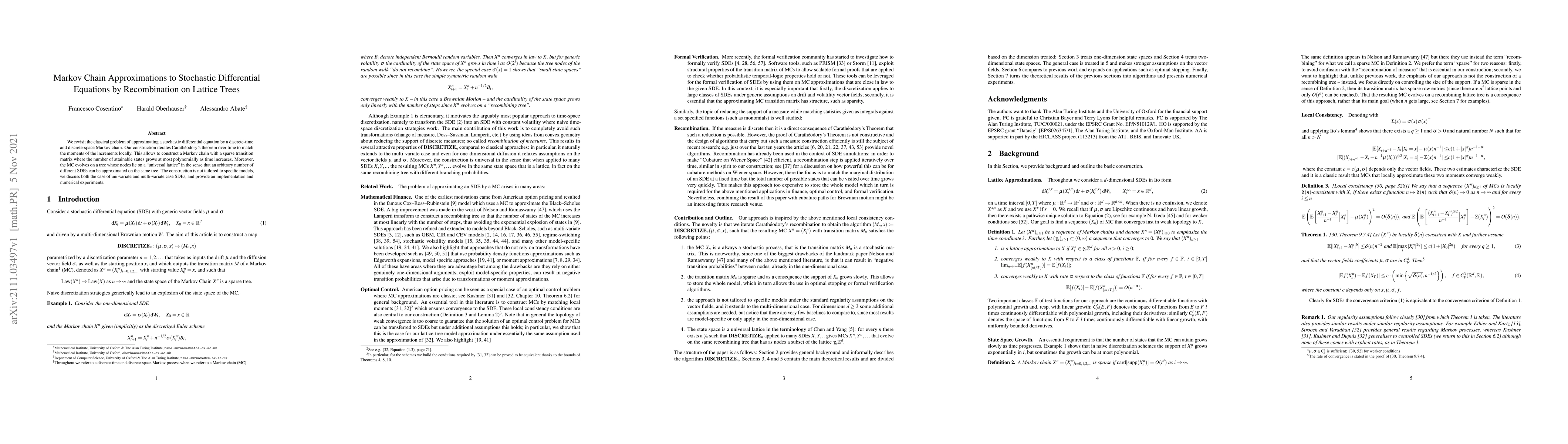 Thumbnail for Markov Chain Approximations to Stochastic Differential Equations by
  Recombination on Lattice Trees