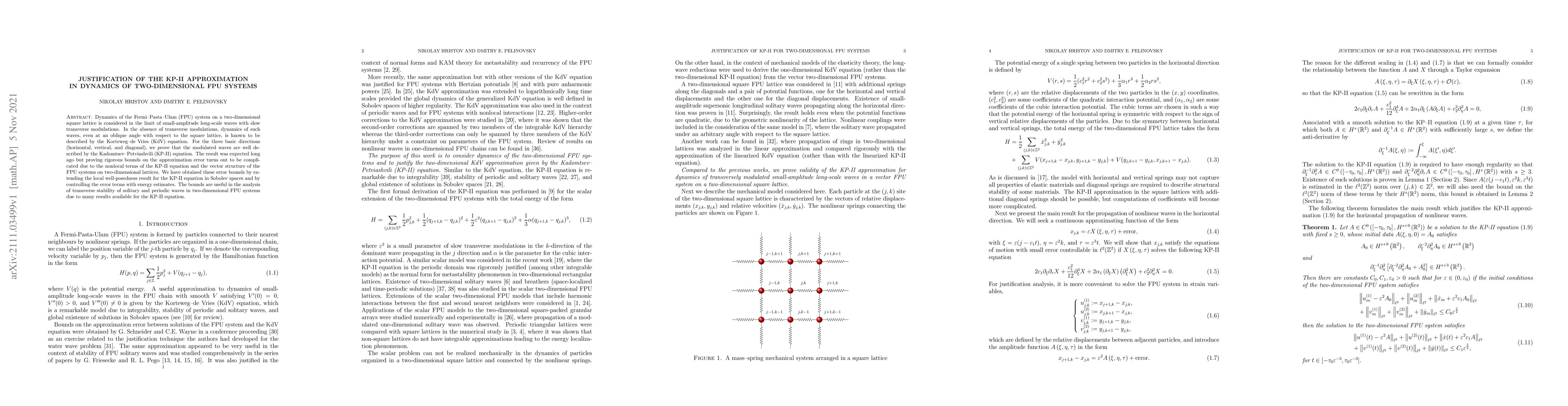 Thumbnail for Justification of the KP-II approximation in dynamics of two-dimensional
  FPU systems