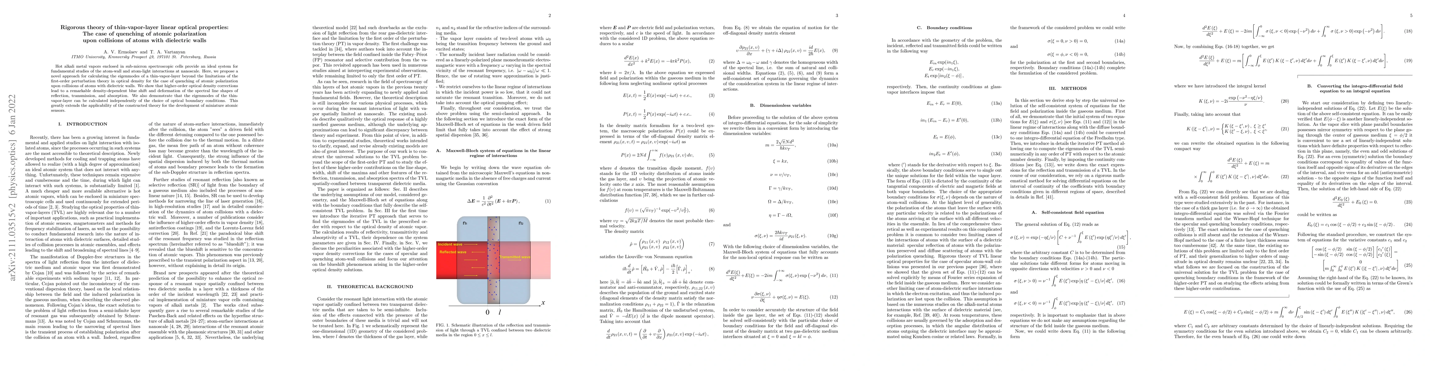 Thumbnail for Rigorous theory of thin-vapor-layer linear optical properties: The case
  of quenching of atomic polarization upon collisions of atoms with dielectric
  walls