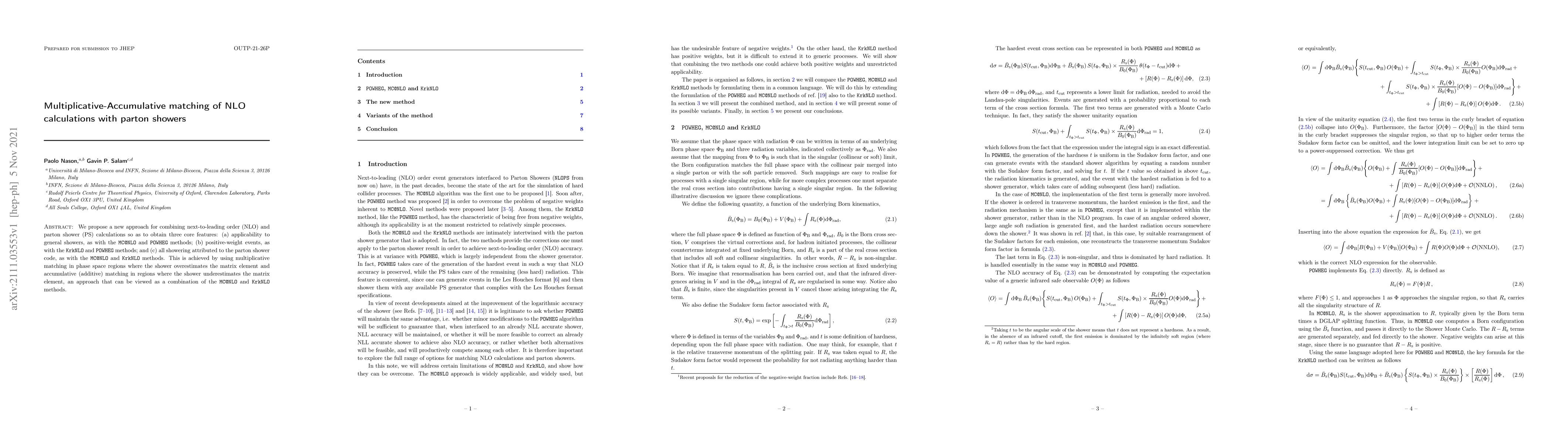 Thumbnail for Multiplicative-Accumulative matching of NLO calculations with parton
  showers