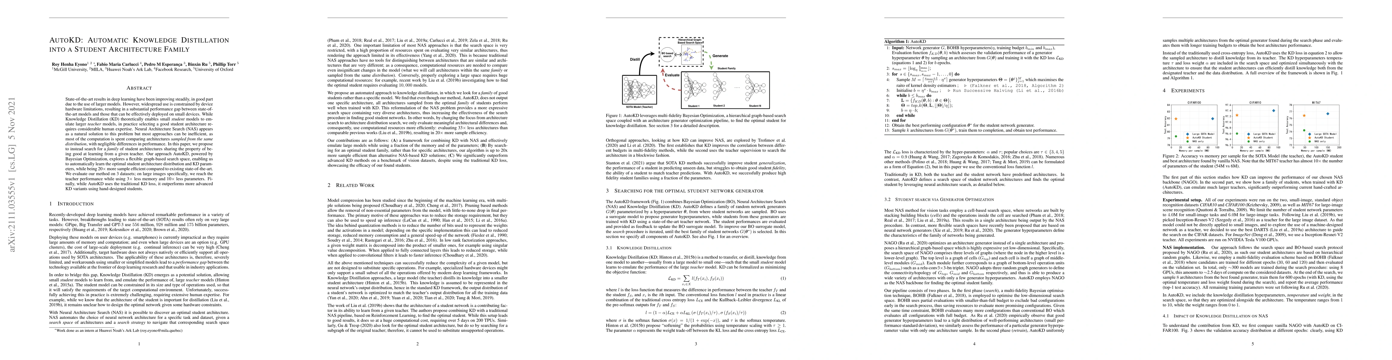 Thumbnail for AUTOKD: Automatic Knowledge Distillation Into A Student Architecture
  Family