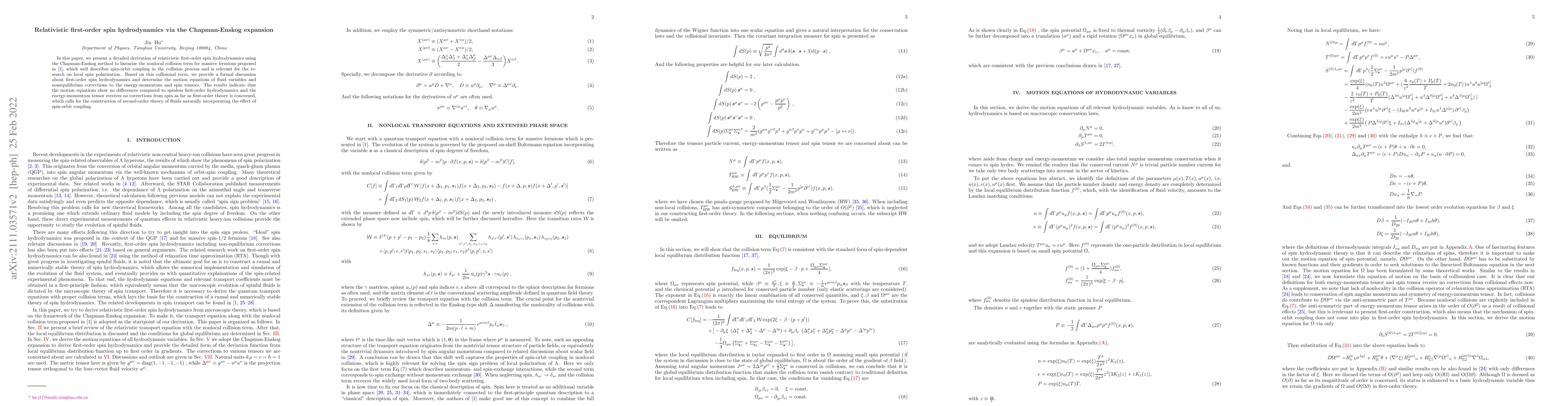 Thumbnail for Relativistic first-order spin hydrodynamics via the Chapman-Enskog
  expansion