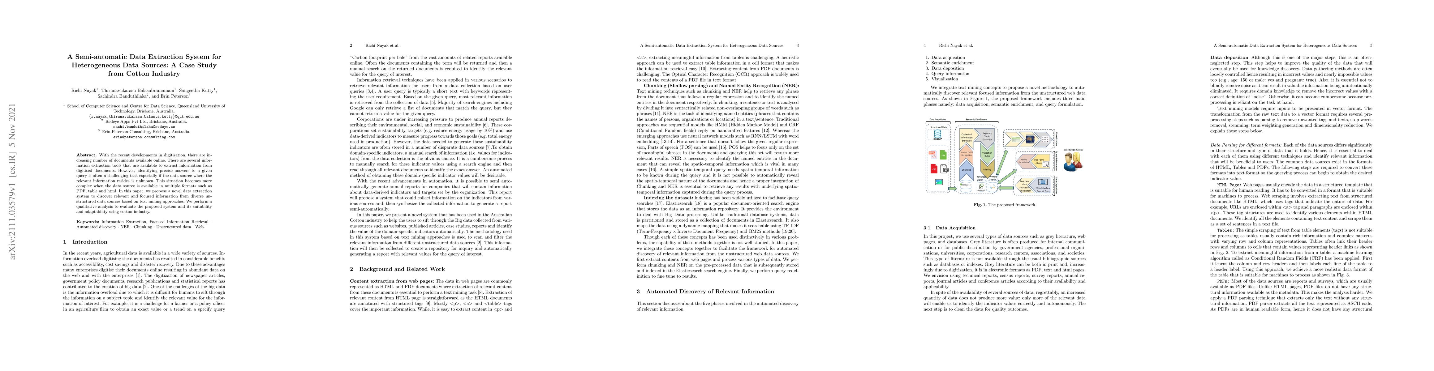 Thumbnail for A Semi-automatic Data Extraction System for Heterogeneous Data Sources:
  A Case Study from Cotton Industry