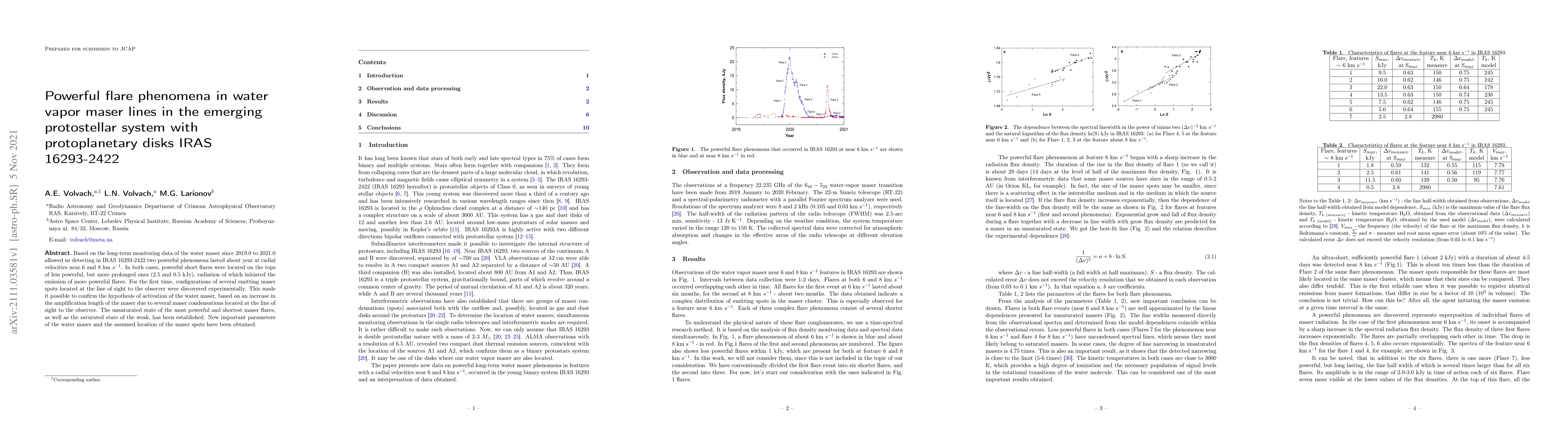 Thumbnail for Powerful flare phenomena in water vapor maser lines in the emerging
  protostellar system with protoplanetary disks IRAS 16293-2422