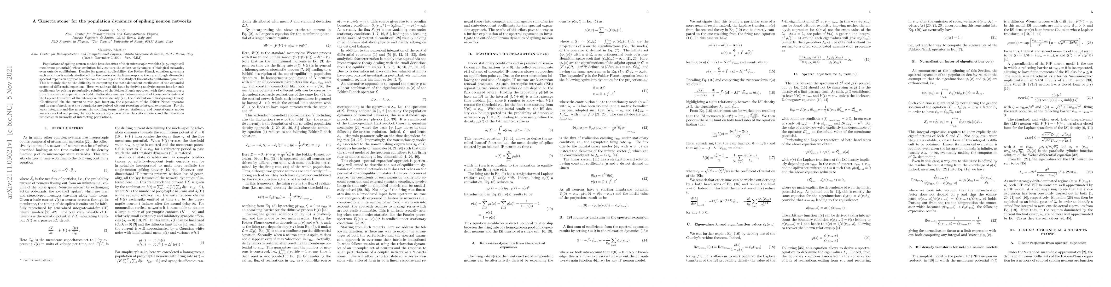 Thumbnail for A `Rosetta stone' for the population dynamics of spiking neuron networks