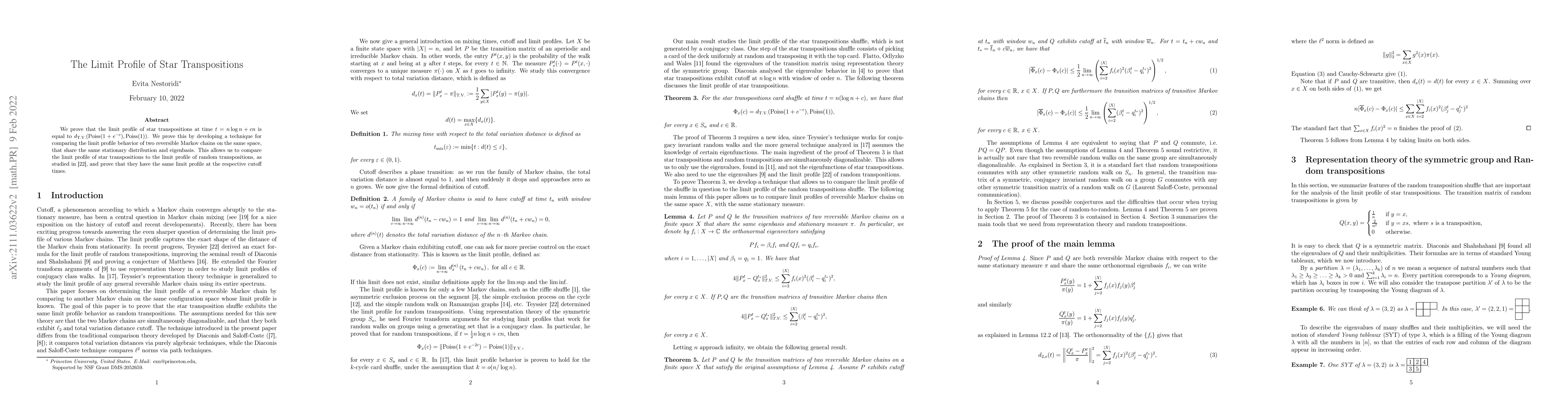 Thumbnail for The Limit Profile of Star Transpositions
