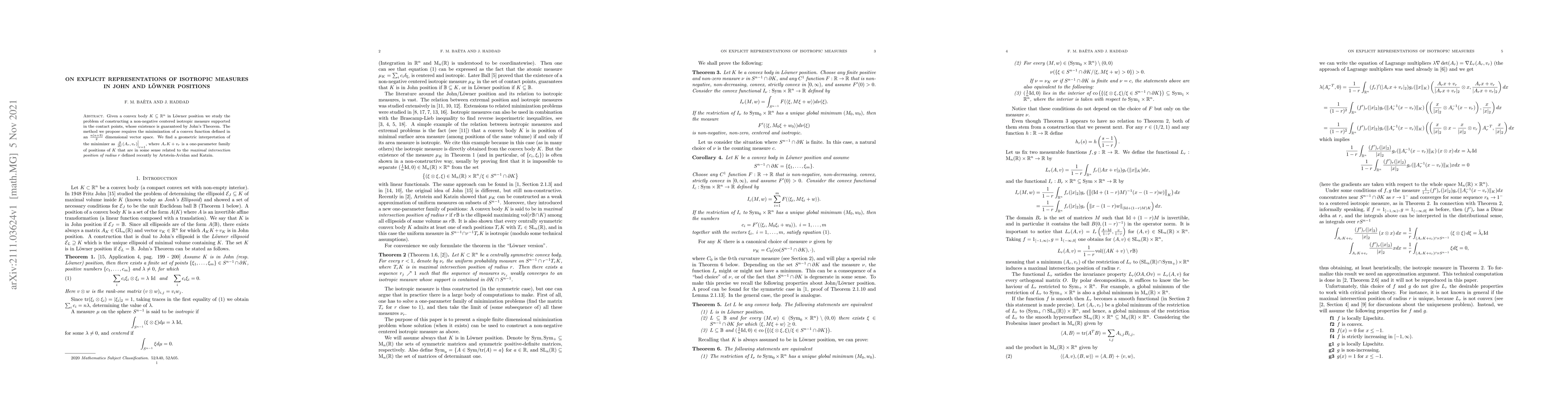 Thumbnail for On explicit representations of isotropic measures in John and L\"owner
  positions