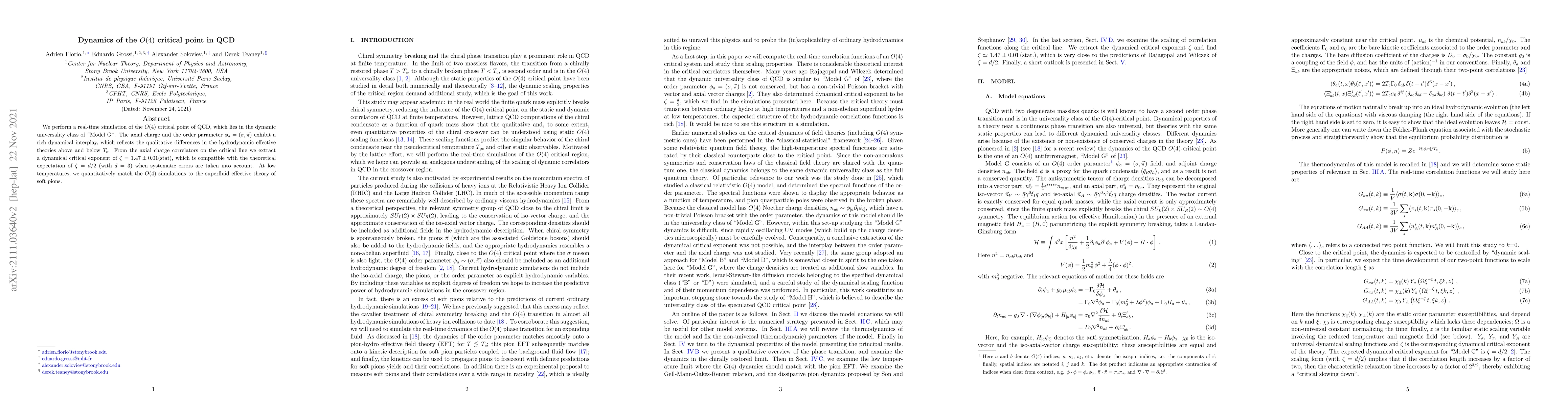 Thumbnail for Dynamics of the $O(4)$ critical point in QCD