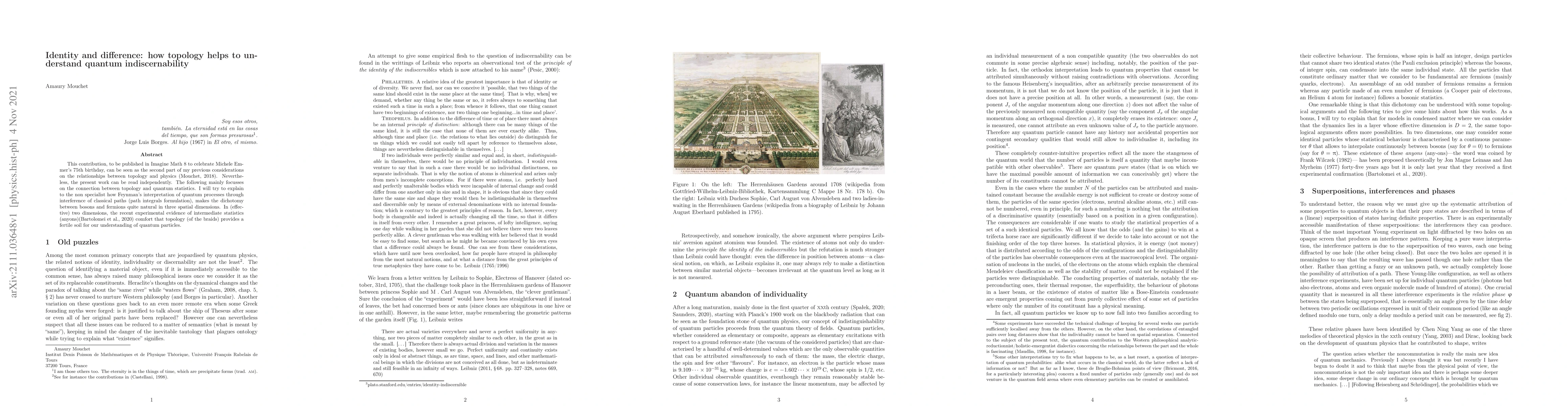 Thumbnail for Identity and difference: how topology helps to understand quantum
  indiscernability