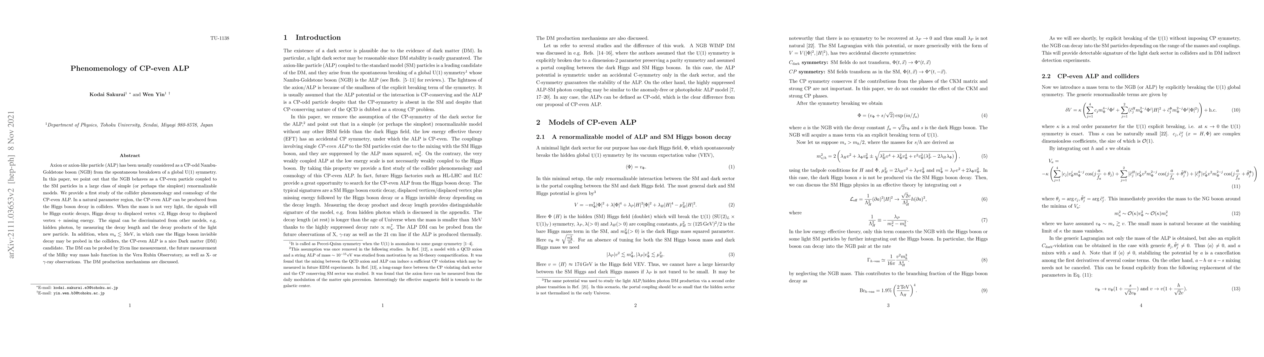 Thumbnail for Phenomenology of CP-even ALP