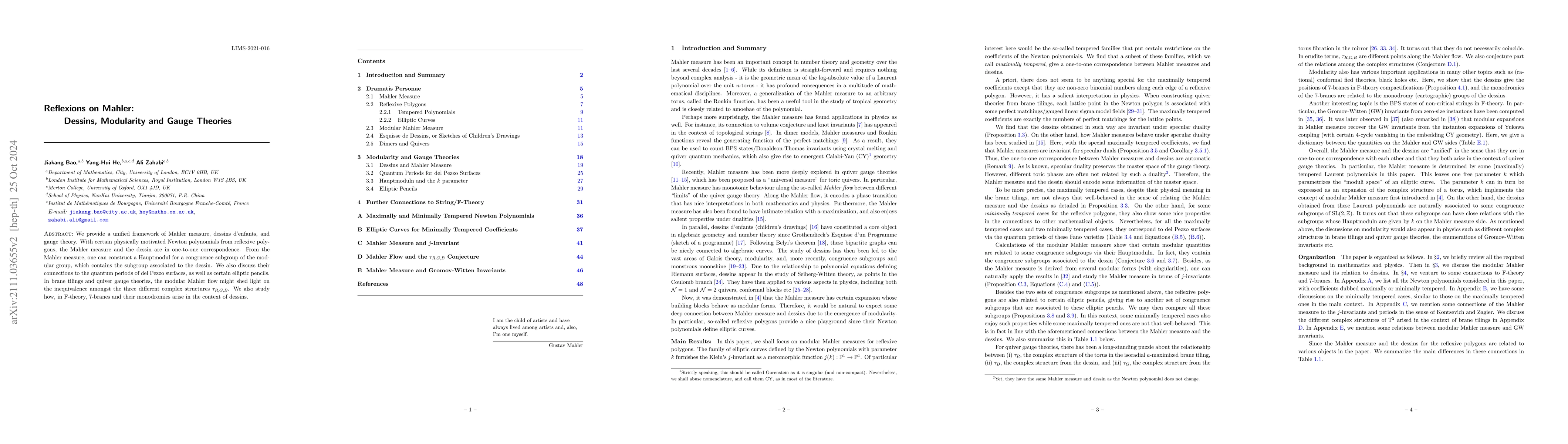 Thumbnail for Reflexions on Mahler: Dessins, Modularity and Gauge Theories