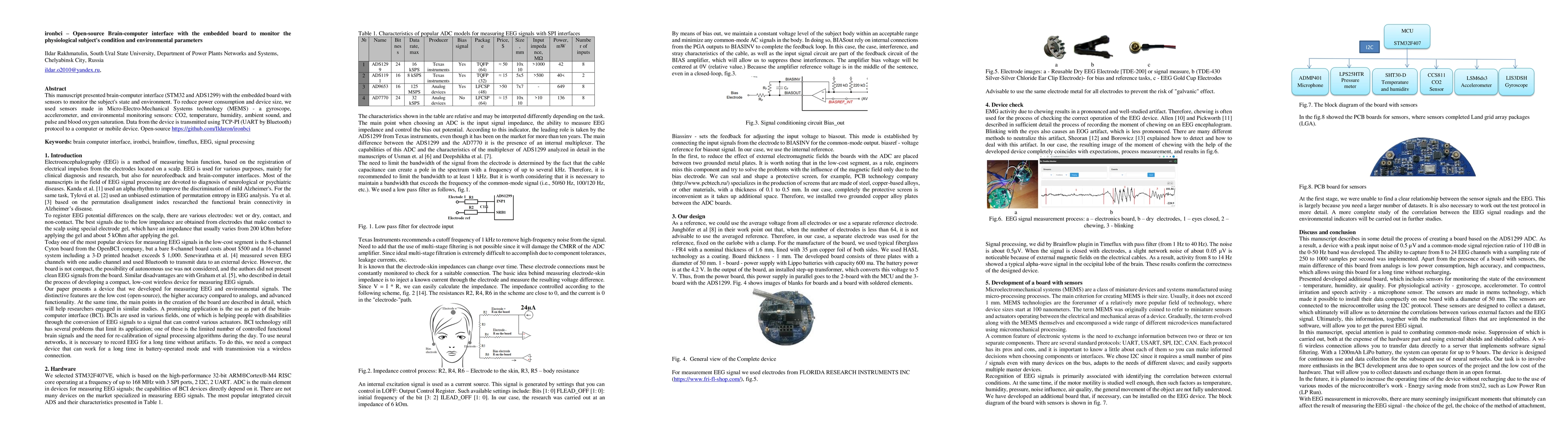 Thumbnail for ironbci. Open source. Brain-computer interface with the embedded board
  to monitor the physiological subject's condition and environmental parameters