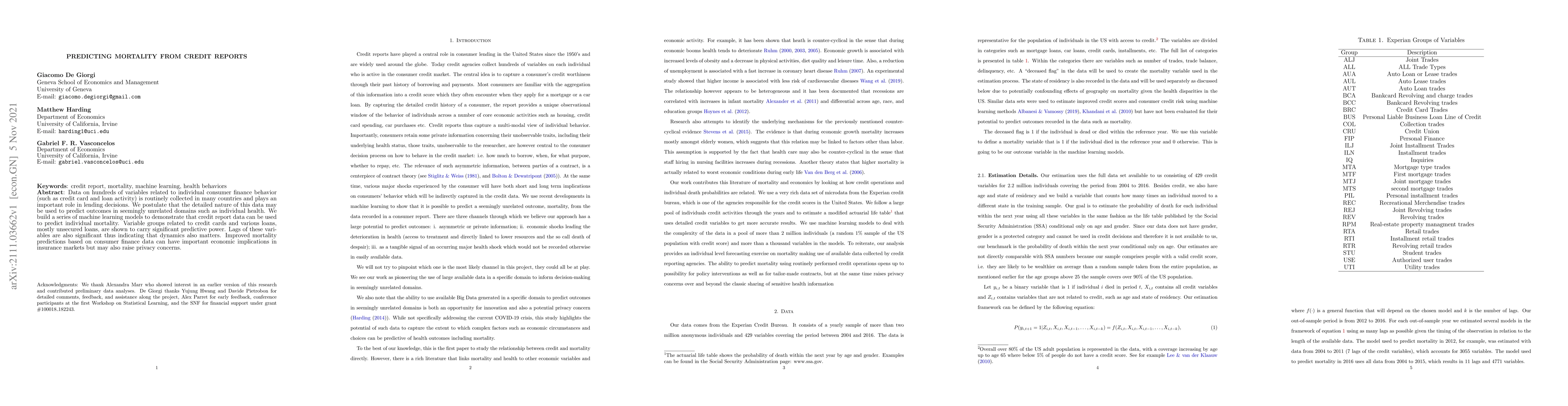 Thumbnail for Predicting Mortality from Credit Reports