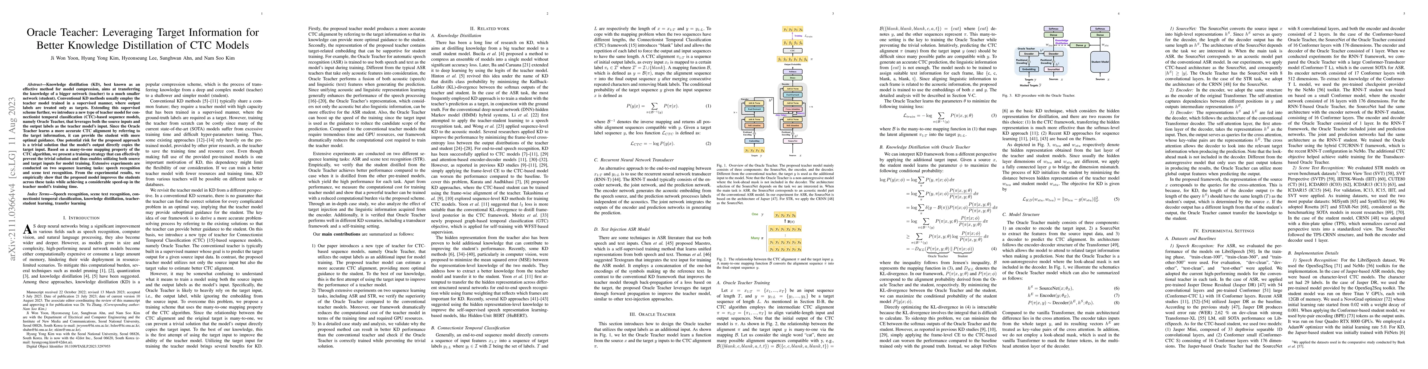 Thumbnail for Oracle Teacher: Leveraging Target Information for Better Knowledge
  Distillation of CTC Models